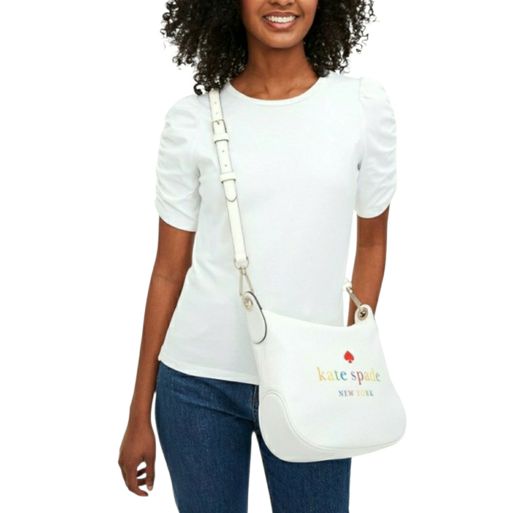 NWOT! Kate Spade White Leather Rainbow Lettered Purse w/ 2 Straps & Dusty - Picture 2 of 16